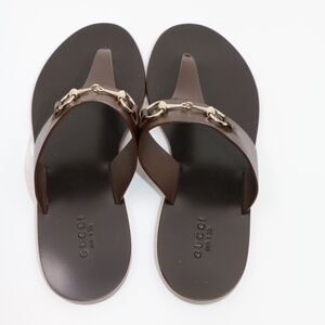 Gucci Brown Leather Horsebit T-Strap Sandals